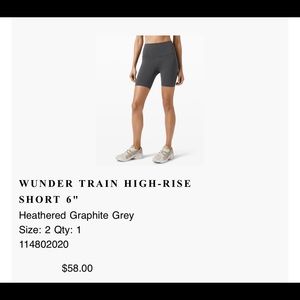 Lululemon wunder train high rise short 6”